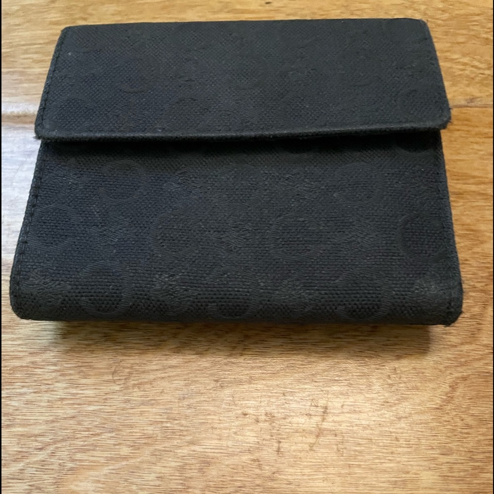 Celine Monogrammed Black Canvas French Wallet